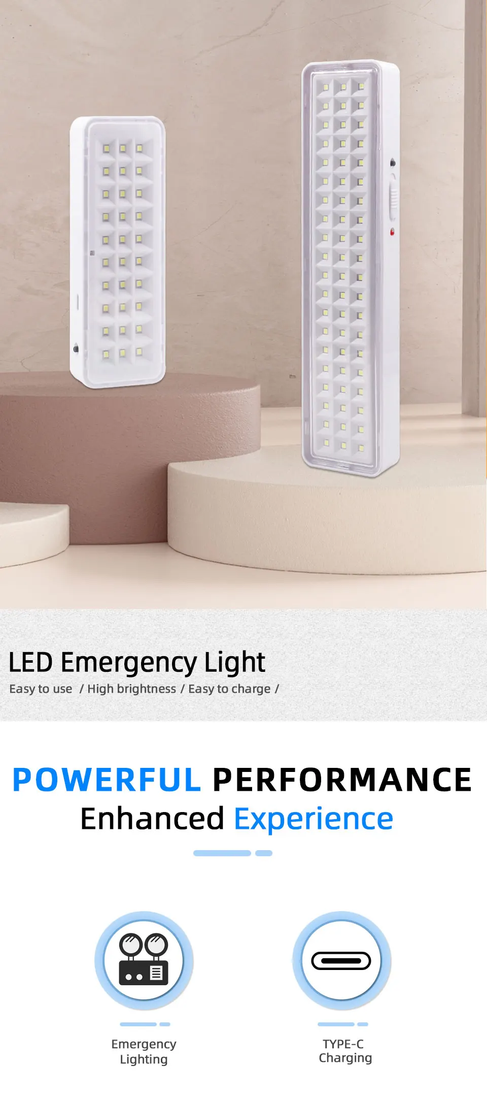 LED Emergency Light, European and American Regulations, Type-C USB Port Rechargeable Multifunctional Camping Light