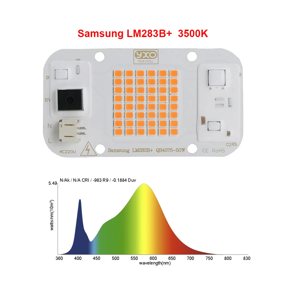 YXO Hydroponice AC 220V 20w 30w 50w Dob Cob LED Grow Light Chip Full Spectrum 380nm-780nm For Indoor Plant Seedling Grow Flower