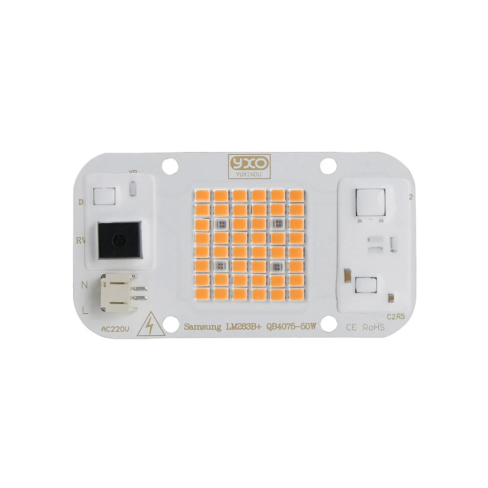 YXO Hydroponice AC 220V 20w 30w 50w Dob Cob LED Grow Light Chip Full Spectrum 380nm-780nm For Indoor Plant Seedling Grow Flower