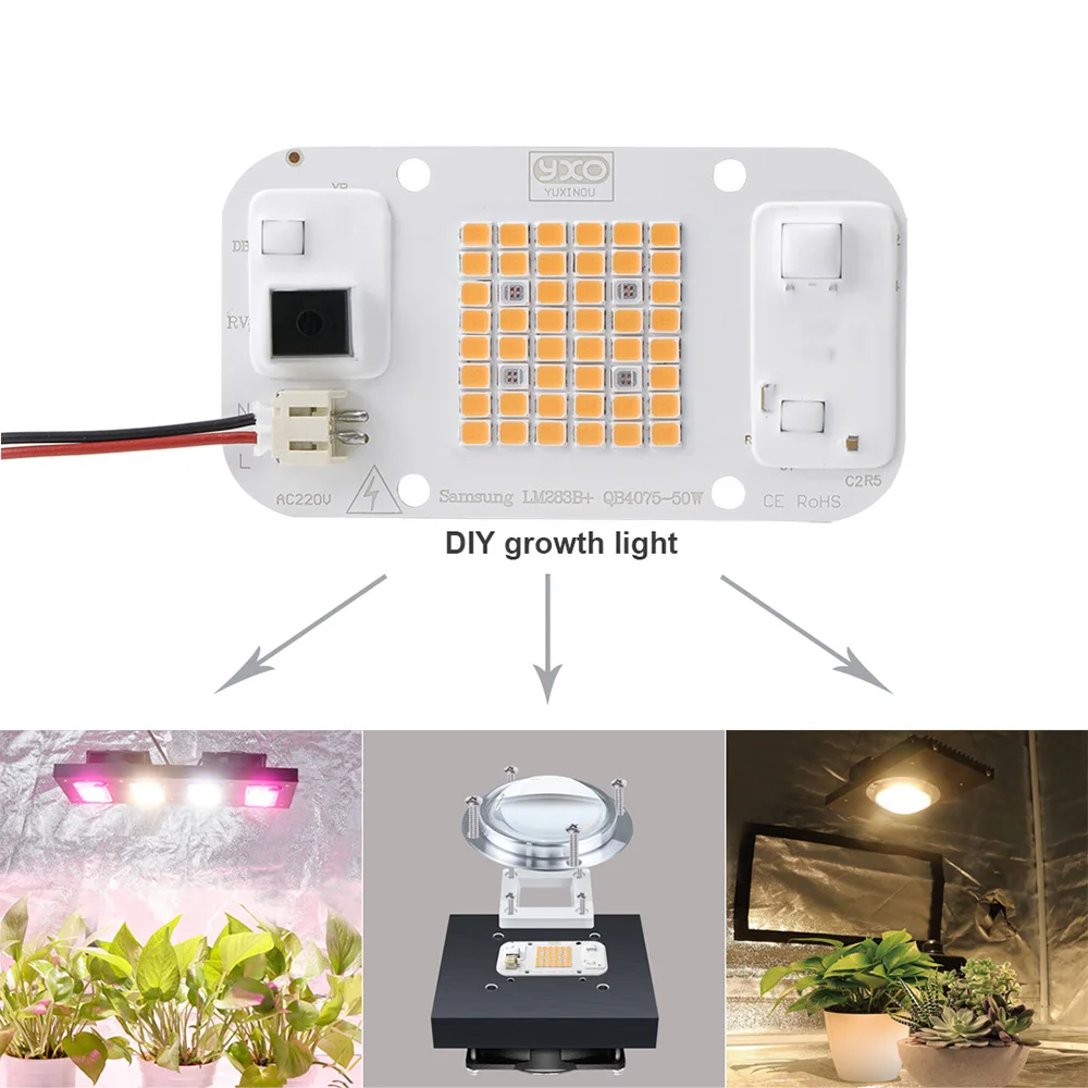 YXO Hydroponice AC 220V 20w 30w 50w Dob Cob LED Grow Light Chip Full Spectrum 380nm-780nm For Indoor Plant Seedling Grow Flower