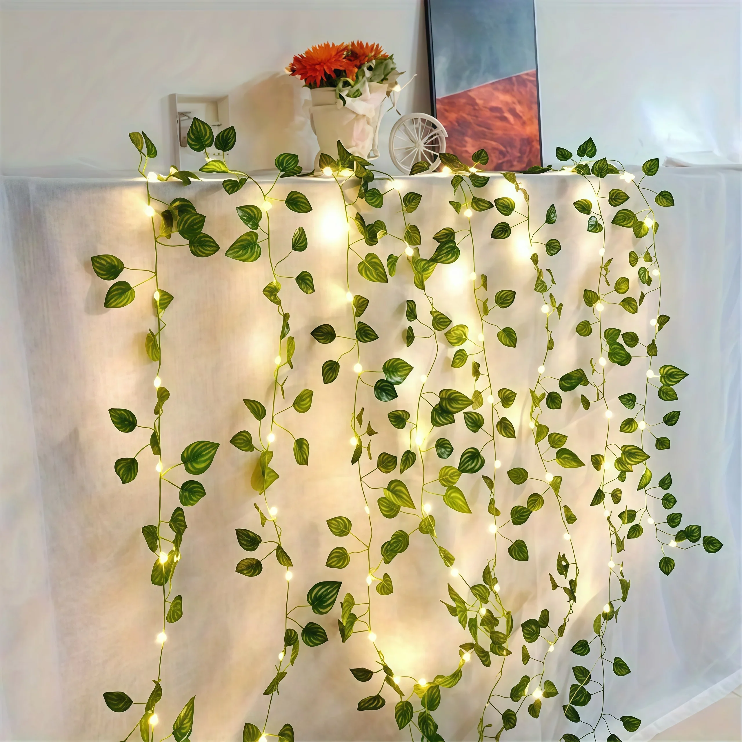 Battery Operated Green Leaves String Lights Artificial Leaf Garland LED Fairy Lights for Hanging Wedding Christmas Decoration