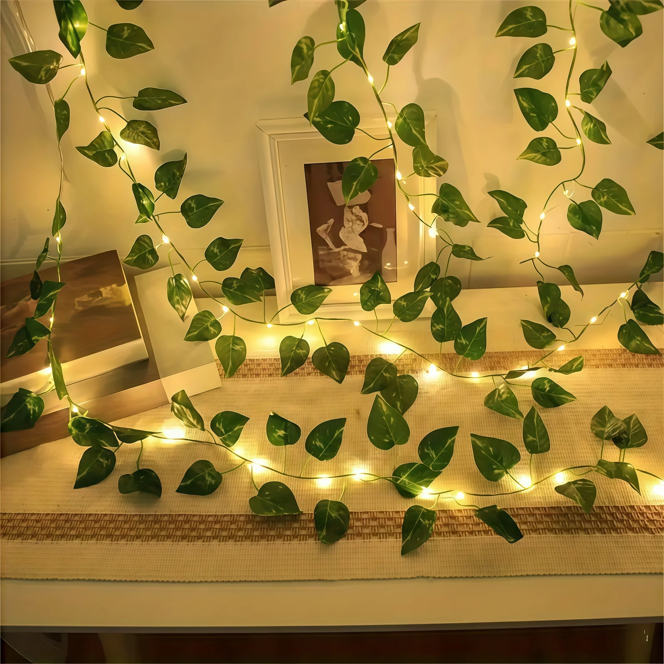 Battery Operated Green Leaves String Lights Artificial Leaf Garland LED Fairy Lights for Hanging Wedding Christmas Decoration
