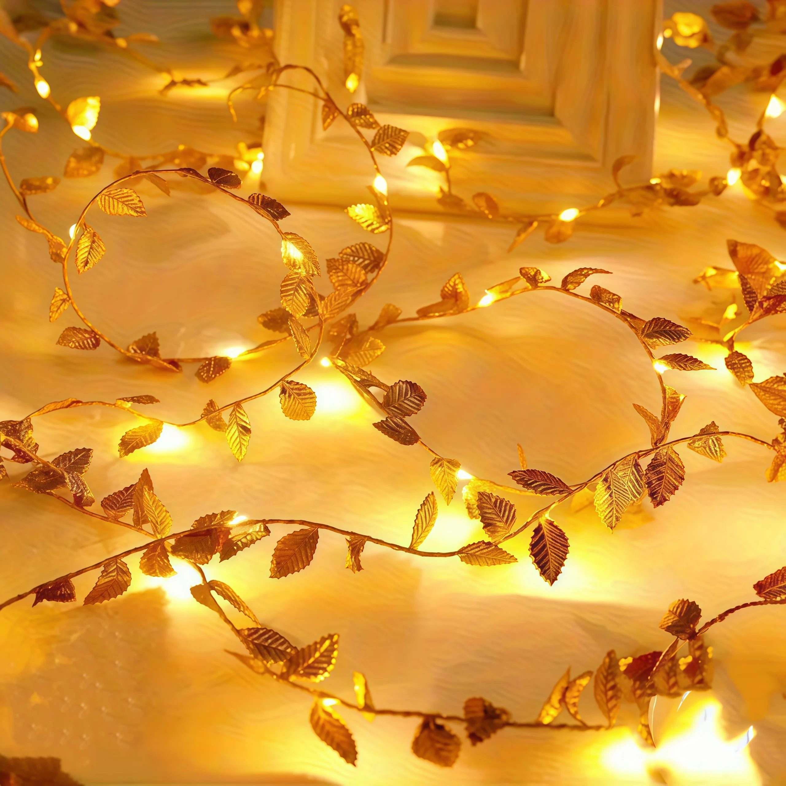Battery Operated Green Leaves String Lights Artificial Leaf Garland LED Fairy Lights for Hanging Wedding Christmas Decoration