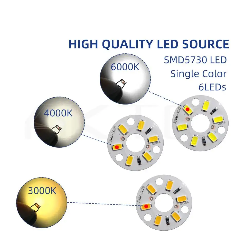 10 Pcs New Highlight LED Light Board DC 12V 3W SMD5730 6LEDs Light Source Aluminum Panel Round Dia 32mm Warm White Natural Light