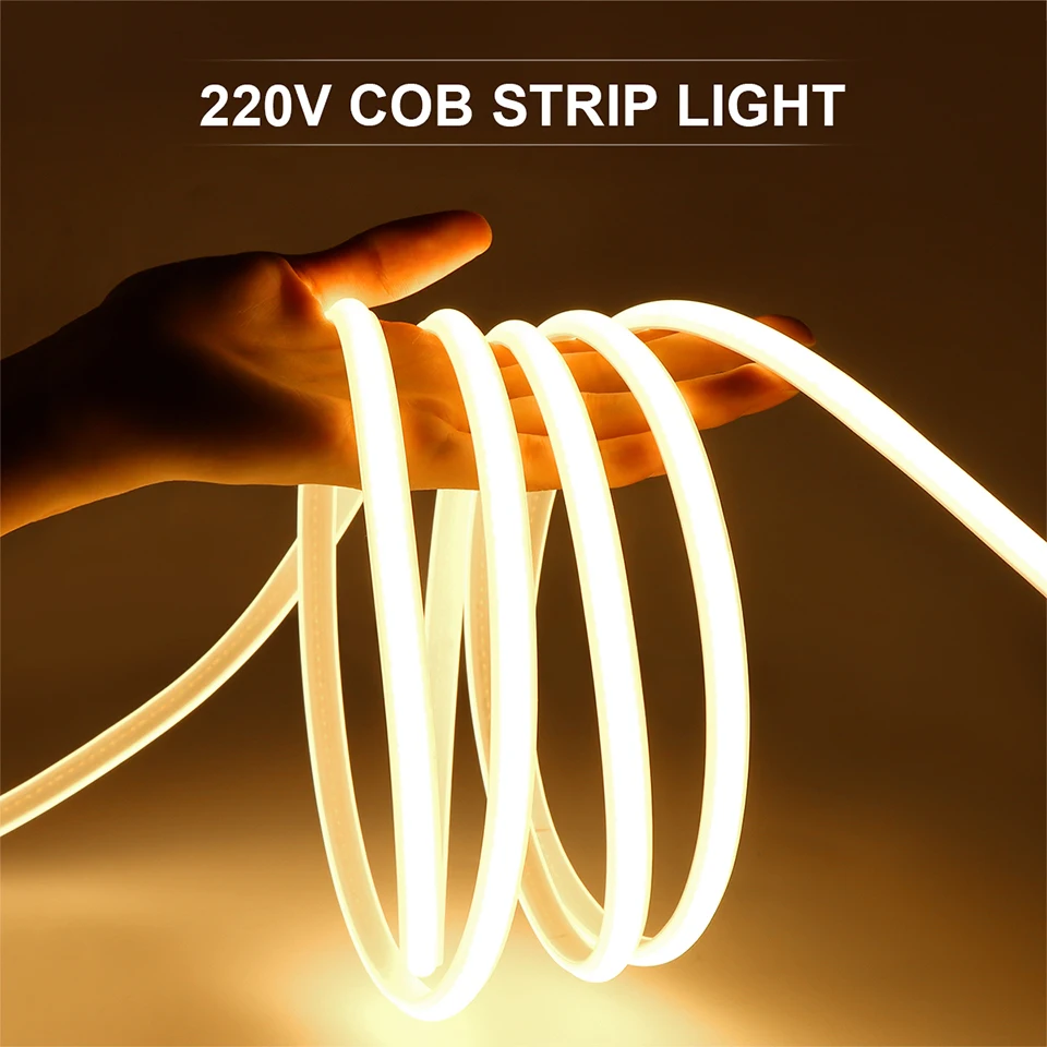 110V 220v High Brightness COB Led Strip for Room Waterproof Led Tape Flexible Ribbon for Bedroom Kitchen Outdoor Garden Lighting