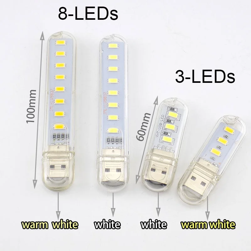 1PC Portable Mini 3/8/10/20/24 LED 5V USB DC Warm White Lamp Book Reading FLashlight Night Light Lighting for Lighting Computer