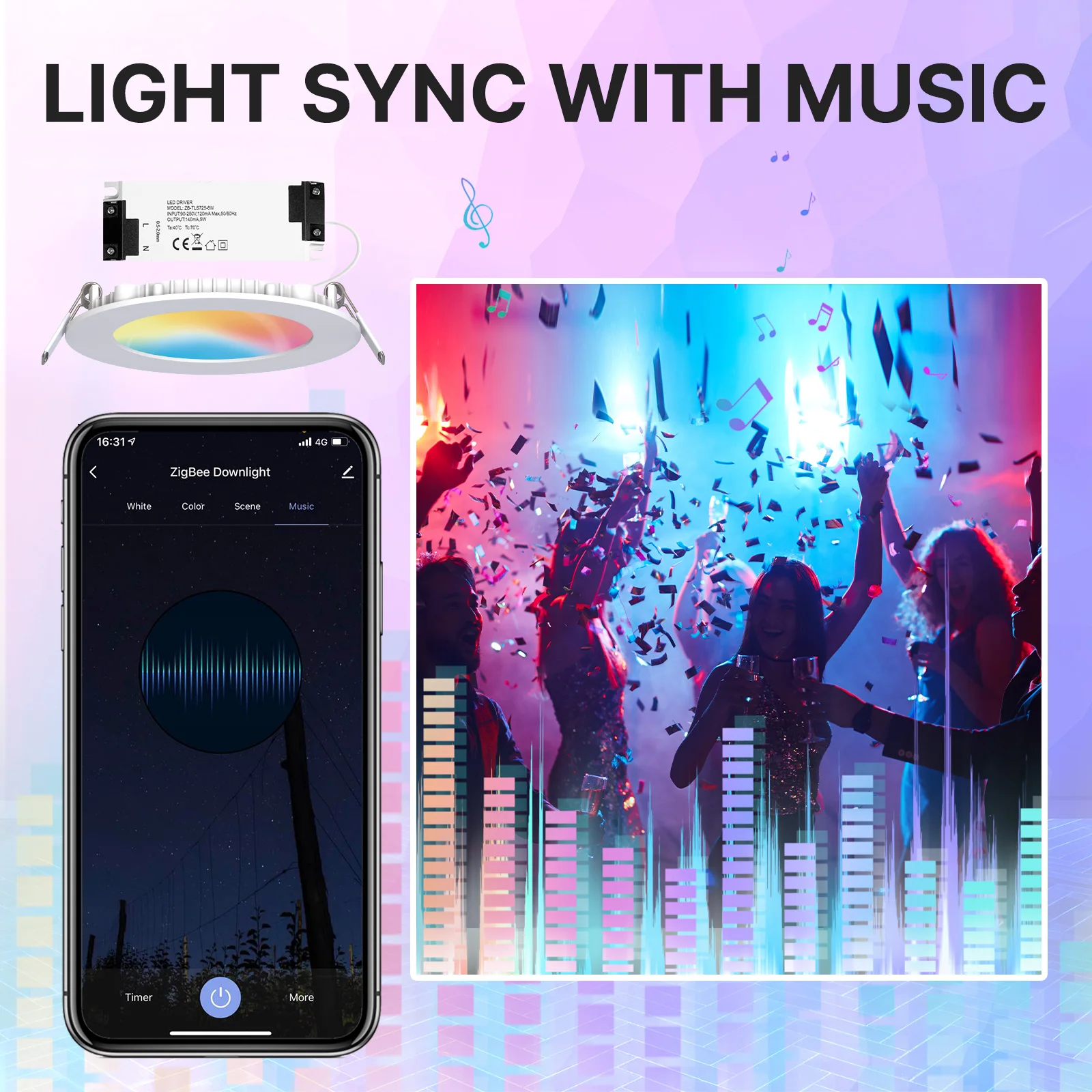 MOES ZigBee Downlight Tuya Ultra Thin Tube Lamp Spot Lamp 6W RGB Change Warm Cool Light Work with Alexa Google Home Smart Life