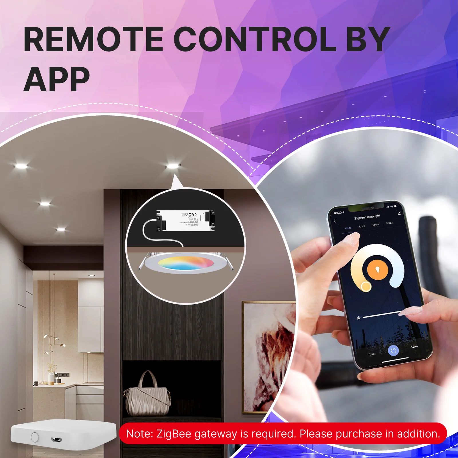 MOES ZigBee Downlight Tuya Ultra Thin Tube Lamp Spot Lamp 6W RGB Change Warm Cool Light Work with Alexa Google Home Smart Life