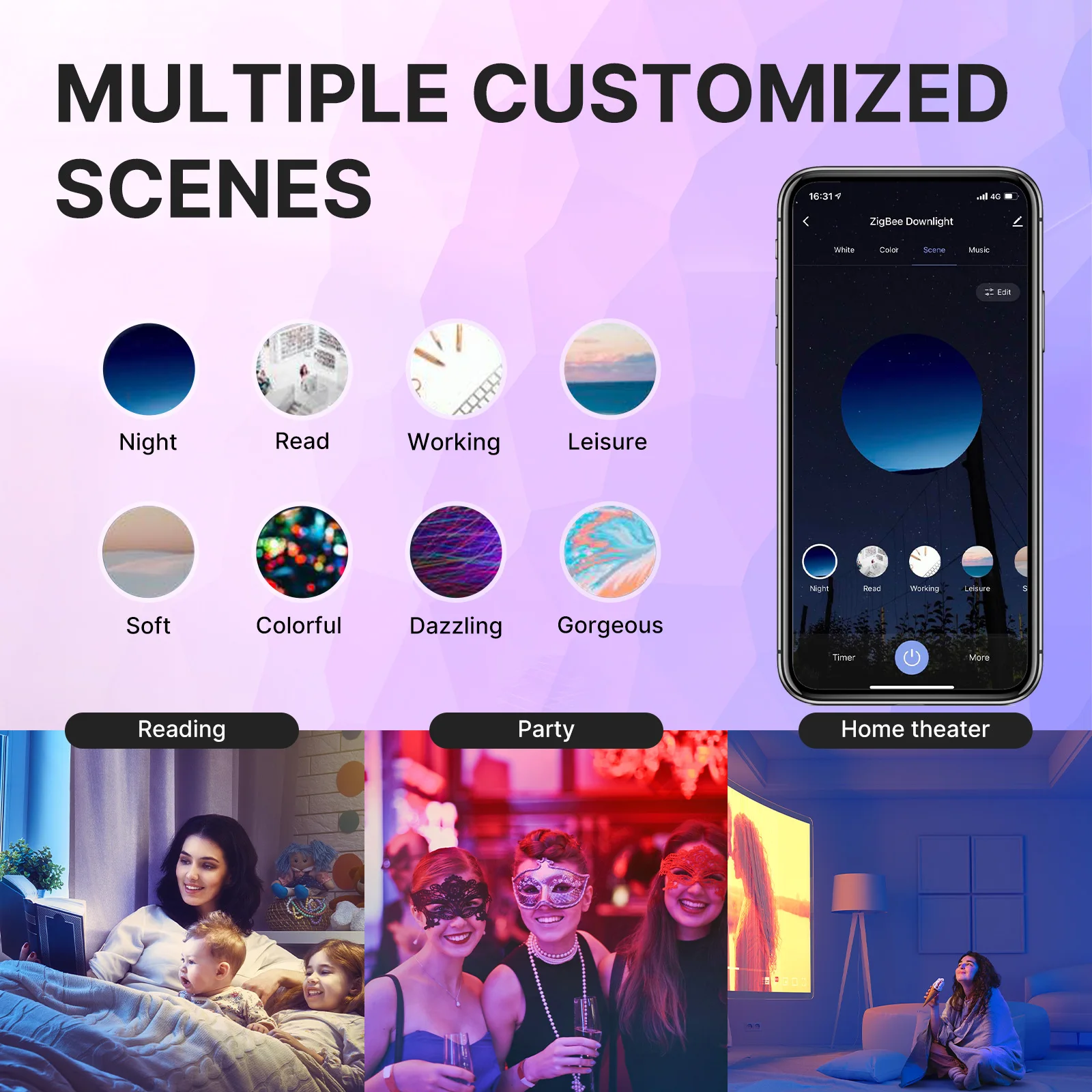 MOES ZigBee Downlight Tuya Ultra Thin Tube Lamp Spot Lamp 6W RGB Change Warm Cool Light Work with Alexa Google Home Smart Life