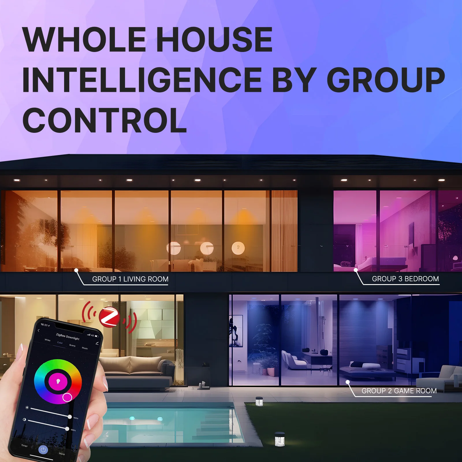 MOES ZigBee Downlight Tuya Ultra Thin Tube Lamp Spot Lamp 6W RGB Change Warm Cool Light Work with Alexa Google Home Smart Life