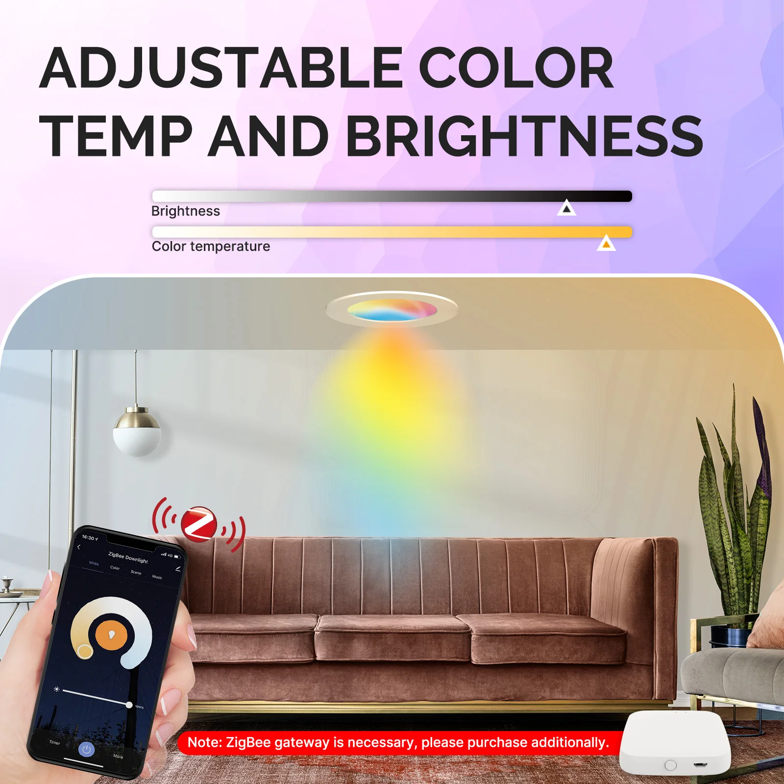 MOES ZigBee Downlight Tuya Ultra Thin Tube Lamp Spot Lamp 6W RGB Change Warm Cool Light Work with Alexa Google Home Smart Life