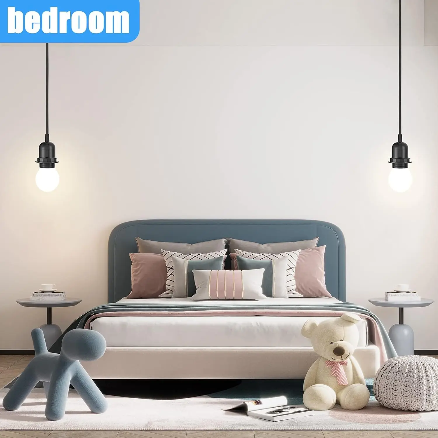 1.8m 3.5m 6m Power Cord Cables E26 E27 Half Teeth Lamp Base Holder With Switch Wire EU Plug For Pendant Led Bulbs Fixture