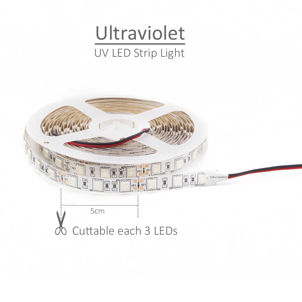UV 365nm LED Strip Light DC12V/24V SMD 5050 1M 2M 3M 4M 5M Ribbon Purple Flexible Ultraviolet Tape For DJ Fluorescence