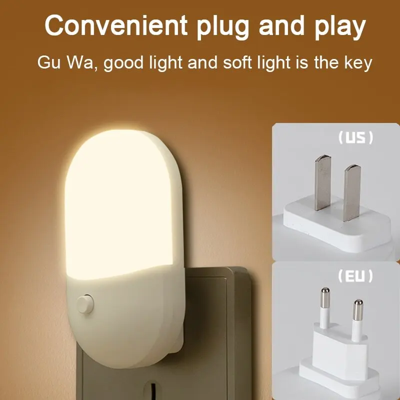 EU/US Plug Night Lights LED Bedside Lamp AC220V Bedroom Living Room Baby Feeding Room Corridor WC Lighting Mini Cute Night Lamp