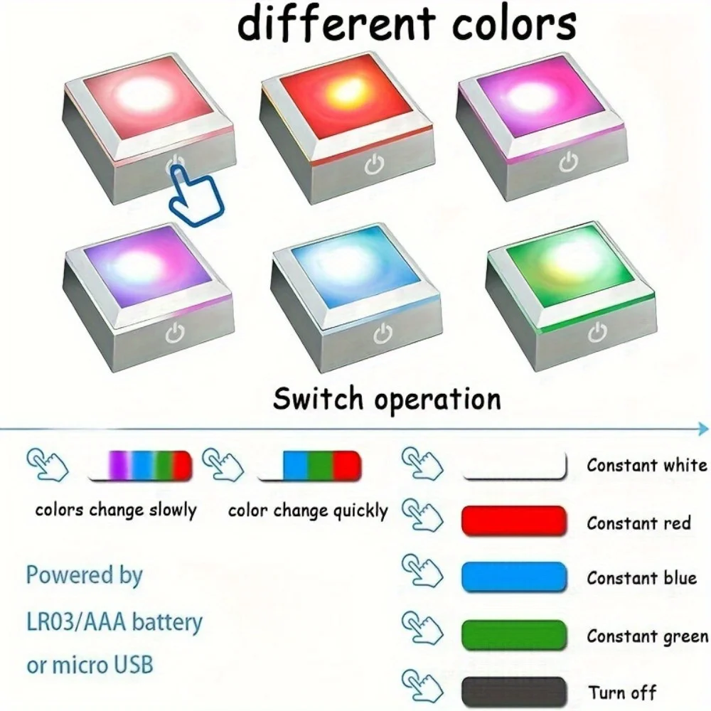 Touch LED Light Base Colorful 3D Crystal Glass Art Crystal Display Lamp Base Stand for Room laser Decorate lamp holder