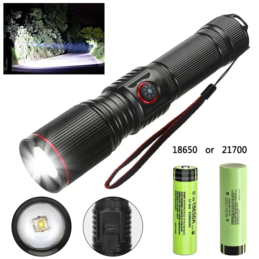 30W High Power LED Flashlight Zoom Torch USB Rechargeable Light Outdoor Camping Hunting Fishing Walking Riding Lighting Lamp