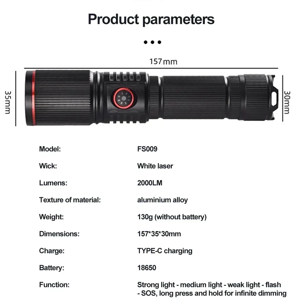 30W High Power LED Flashlight Zoom Torch USB Rechargeable Light Outdoor Camping Hunting Fishing Walking Riding Lighting Lamp
