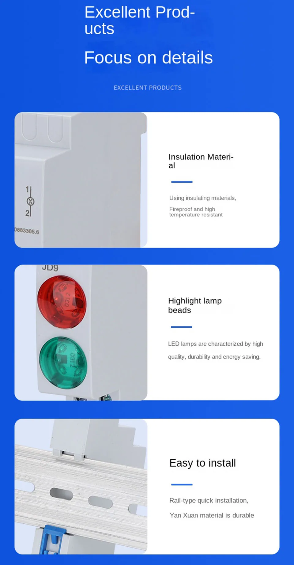 DIN rail Signal light LED Power indicator light Mount Signal Light DC AC220v 24v green red Start stop work indication JD9