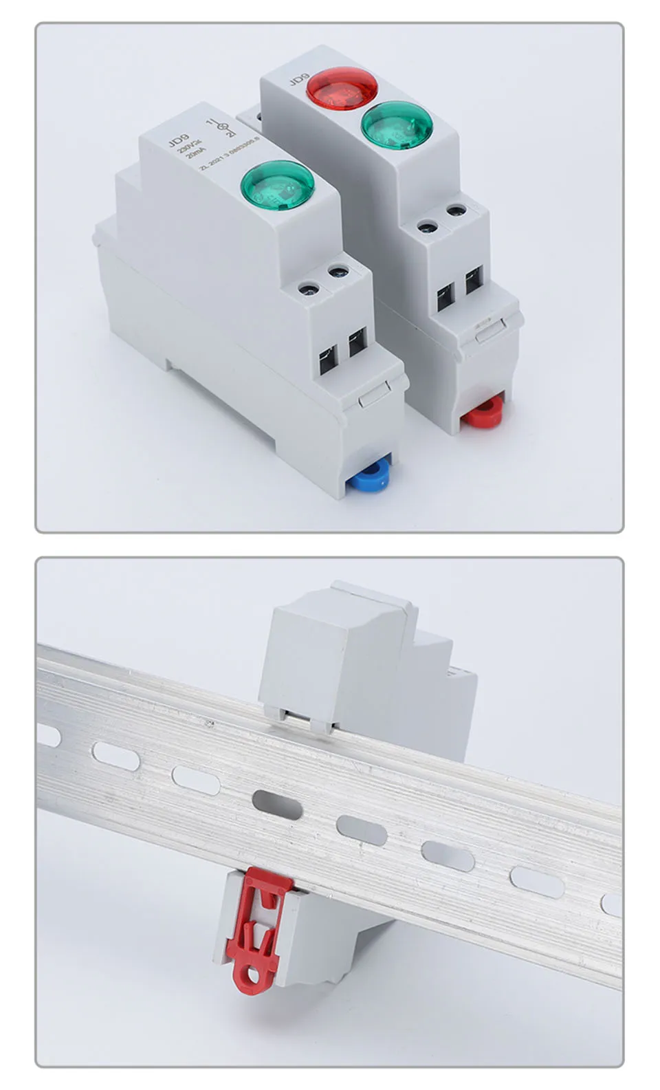 DIN rail Signal light LED Power indicator light Mount Signal Light DC AC220v 24v green red Start stop work indication JD9
