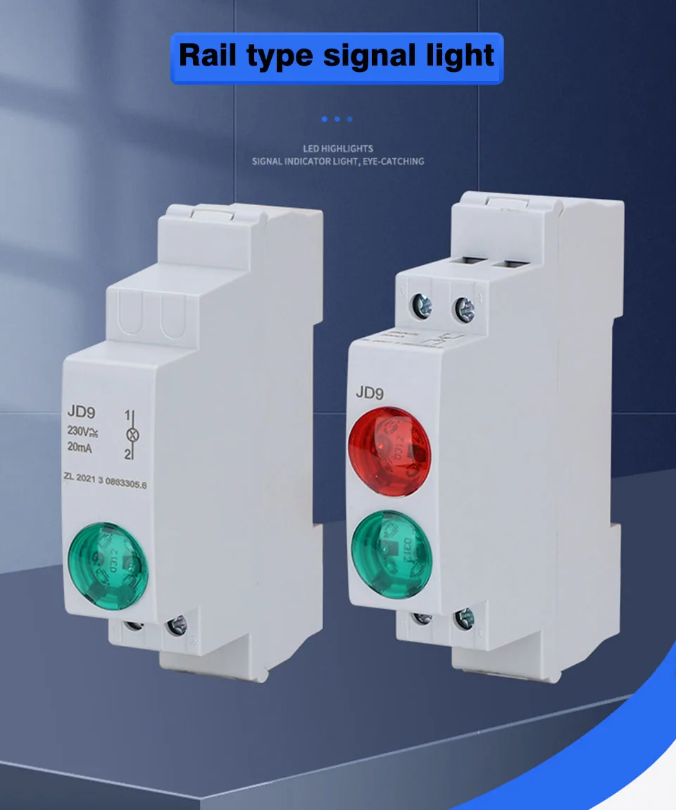 DIN rail Signal light LED Power indicator light Mount Signal Light DC AC220v 24v green red Start stop work indication JD9