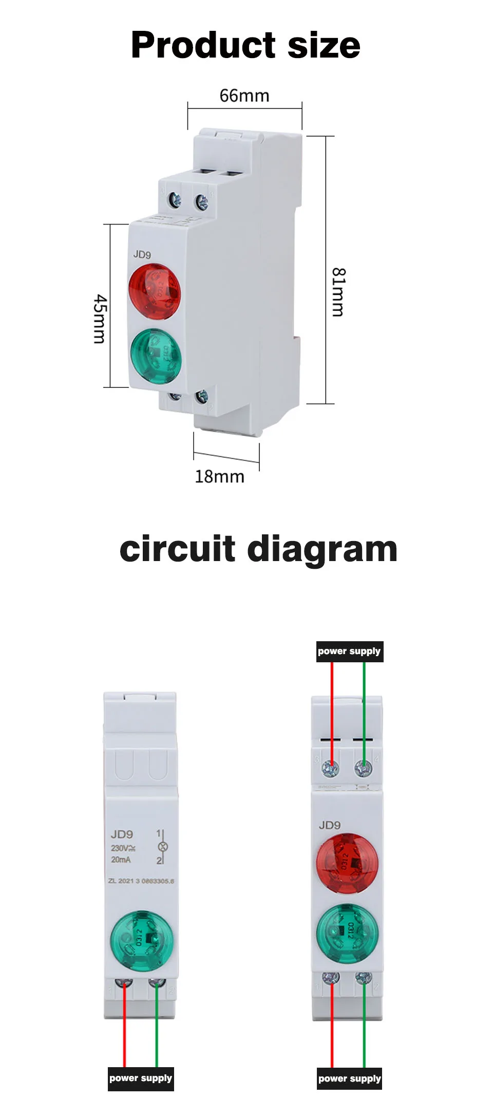 DIN rail Signal light LED Power indicator light Mount Signal Light DC AC220v 24v green red Start stop work indication JD9