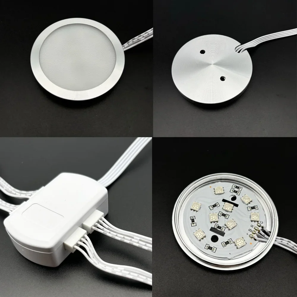 DC12V Tuya Zigbee LED Round Under Cabinet Light Kit RGB Color Change Dimming for Kitchen Shelf,Voice Control Google Alexa Echo