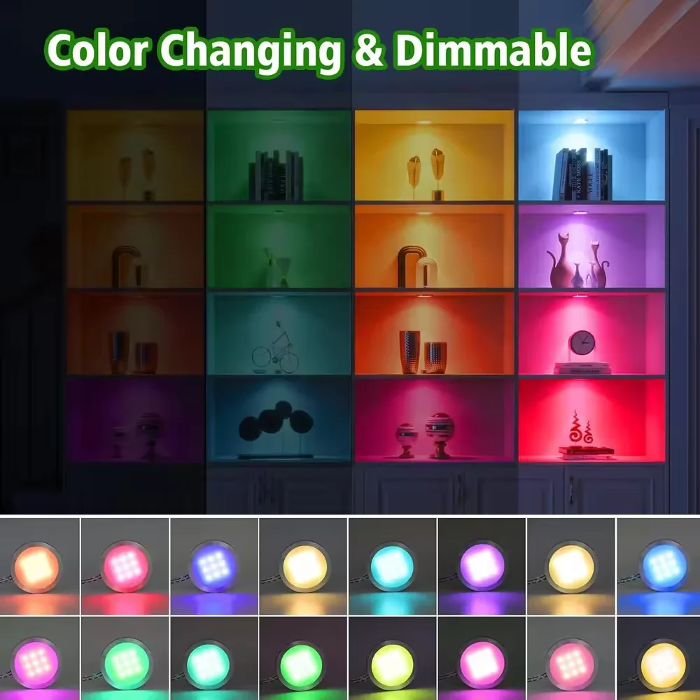 DC12V Tuya Zigbee LED Round Under Cabinet Light Kit RGB Color Change Dimming for Kitchen Shelf,Voice Control Google Alexa Echo
