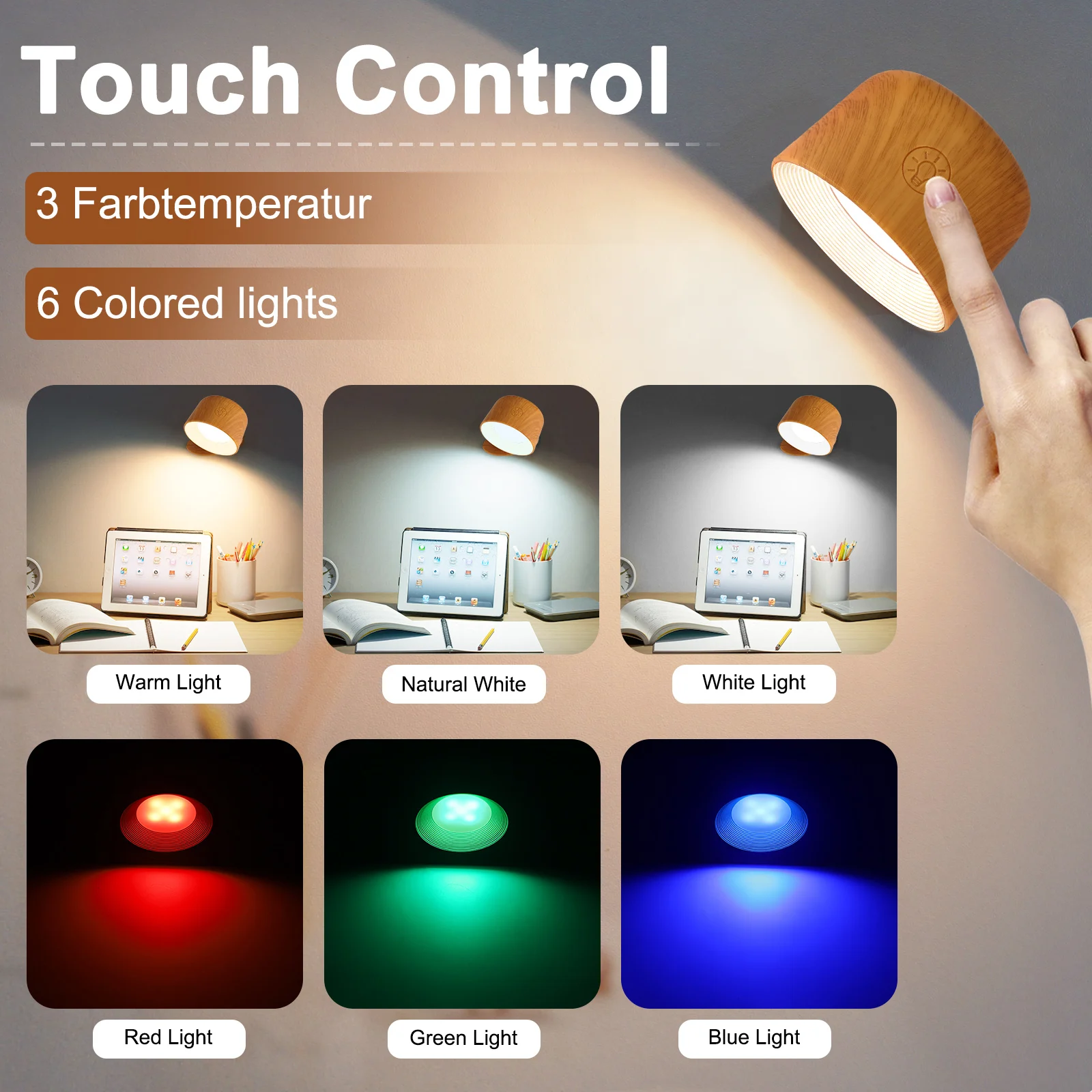 Magnetic Wall Lamp, 360 Degree Rotatable Night Light, Remote Control Desk Lamp, Bedside Lamp, Touch Adjustable Color Change, Tim