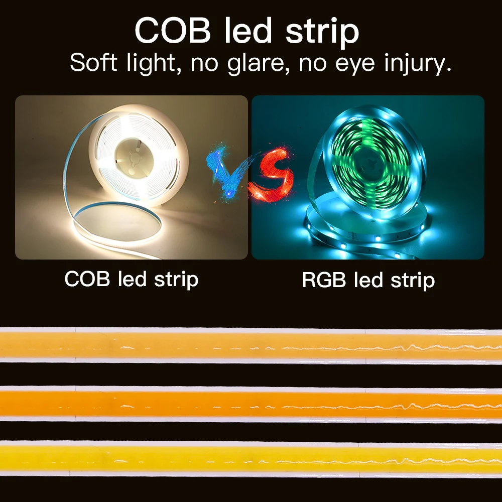 DC 5V/12V/24V COB LED Strip 3MM 5MM 8MM 320Leds/M High Density Flexible COB LED Tape Light For Cabinet Home Linear Lighting