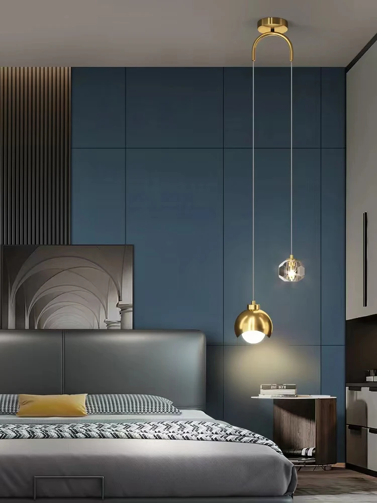 Modern Simple Crystal Pendant Light Luxury Bedroom Bedside Hanging Lamp Nordic Minimalist Long Line Living Room Home Decor