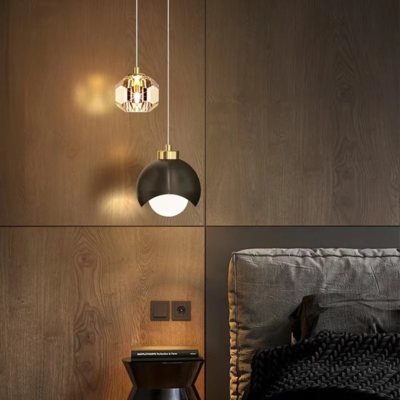 Modern Simple Crystal Pendant Light Luxury Bedroom Bedside Hanging Lamp Nordic Minimalist Long Line Living Room Home Decor