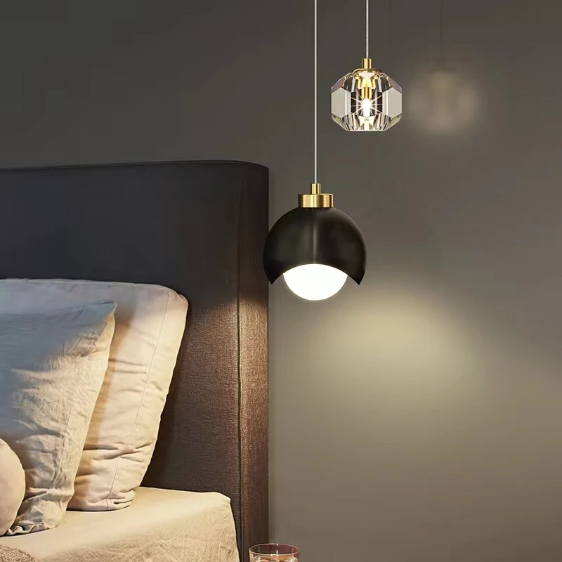 Modern Simple Crystal Pendant Light Luxury Bedroom Bedside Hanging Lamp Nordic Minimalist Long Line Living Room Home Decor
