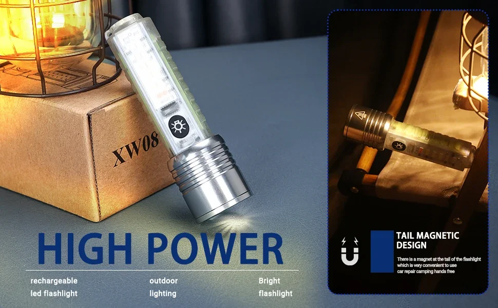 Spotlight Long-range Strong Light XPG Focusing Flashlight Type-C Charging With Strong Magnetic Pen Clip Fluorescent Keychain