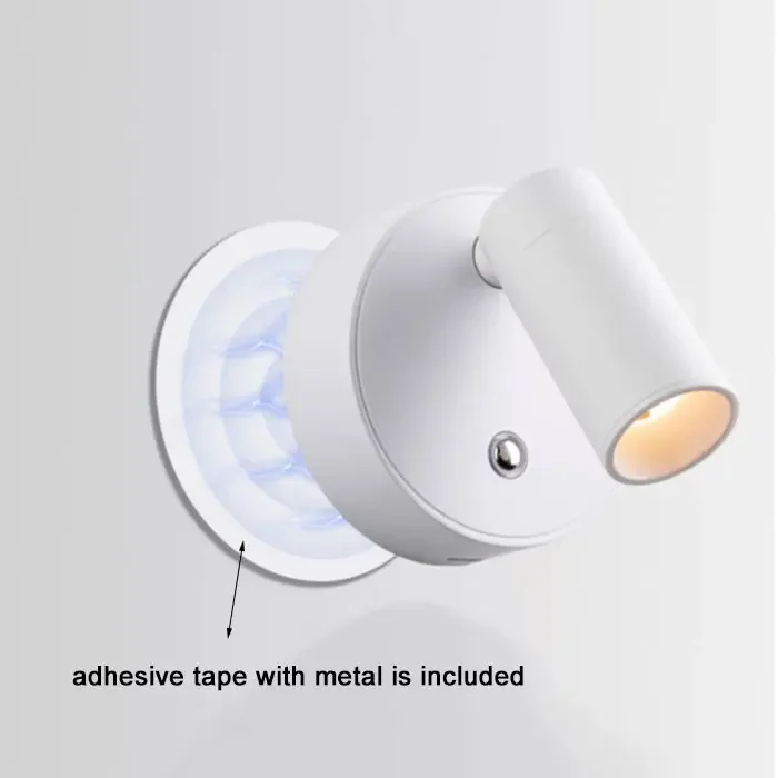 Magnetic Base USB Rechargeable LED Cordless Wall Light with Touch Switch Black White Magnet Dimmable Bedside Lamp for Reading