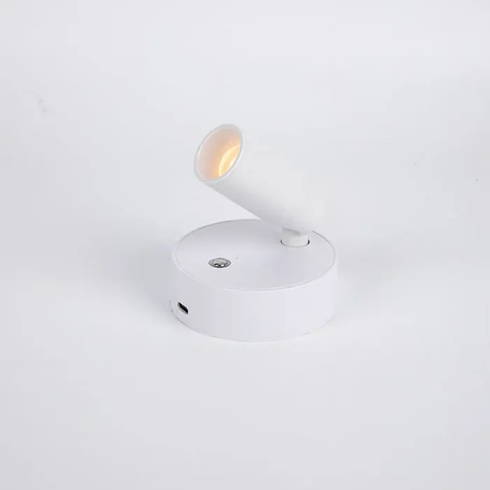 Magnetic Base USB Rechargeable LED Cordless Wall Light with Touch Switch Black White Magnet Dimmable Bedside Lamp for Reading