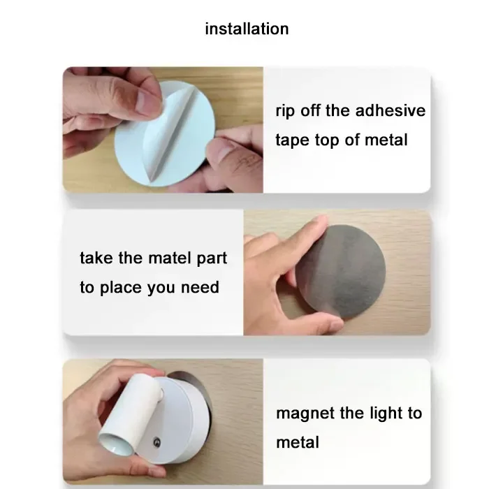 Magnetic Base USB Rechargeable LED Cordless Wall Light with Touch Switch Black White Magnet Dimmable Bedside Lamp for Reading
