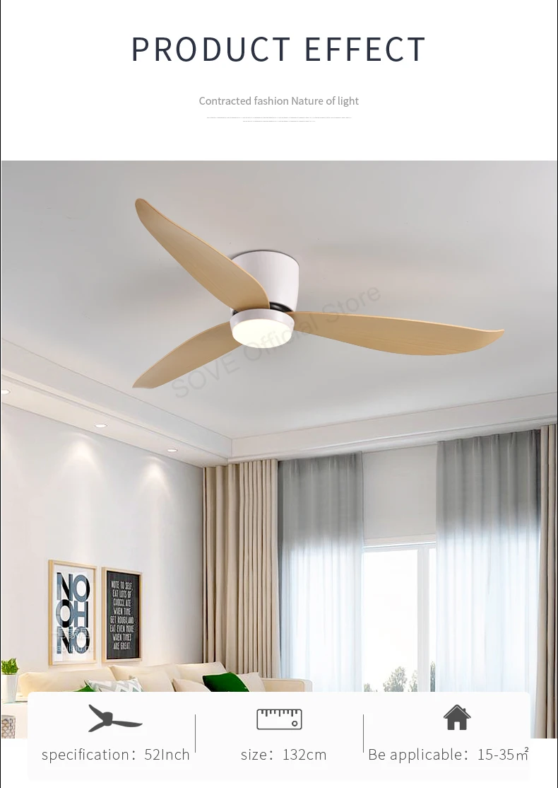 SOVE Modern Led Ceiling Fan Kitchen Living Room Dining Room Household High Air Volume Remote Control Pendant Light