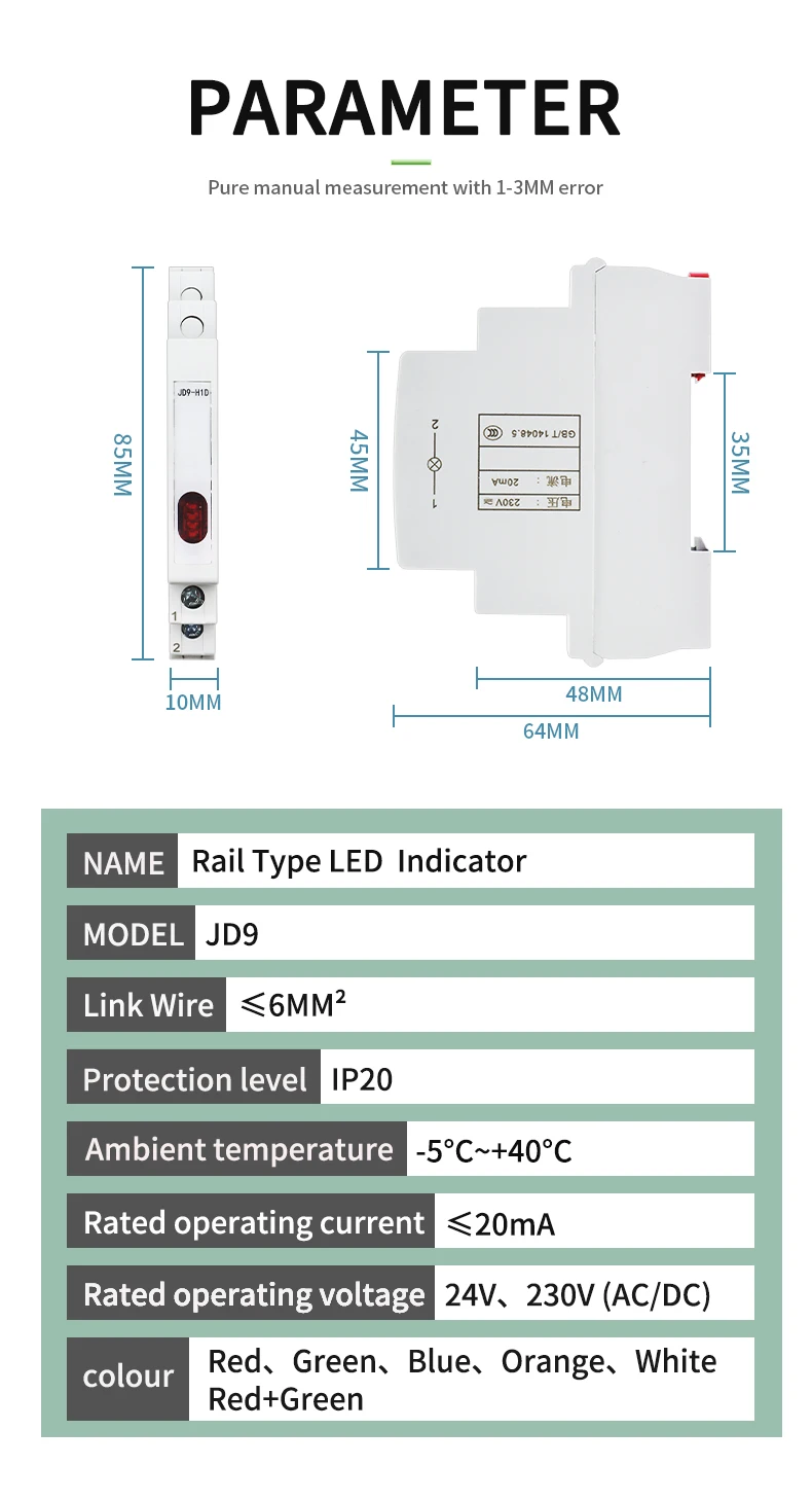 1PC Din Rail Indicator Light JD9 AC/DC 230V Signal Lamp Pilot Lights 50/60Hz Thin Style Dual/Single Lamp