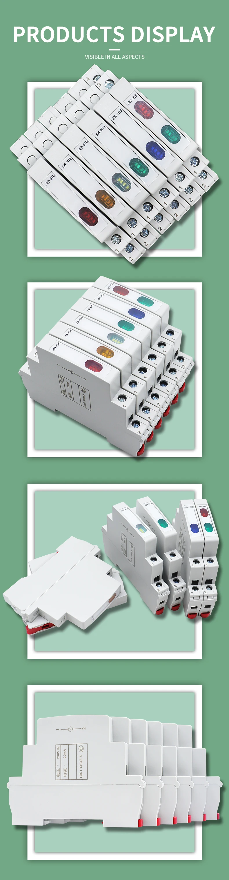 1PC Din Rail Indicator Light JD9 AC/DC 230V Signal Lamp Pilot Lights 50/60Hz Thin Style Dual/Single Lamp