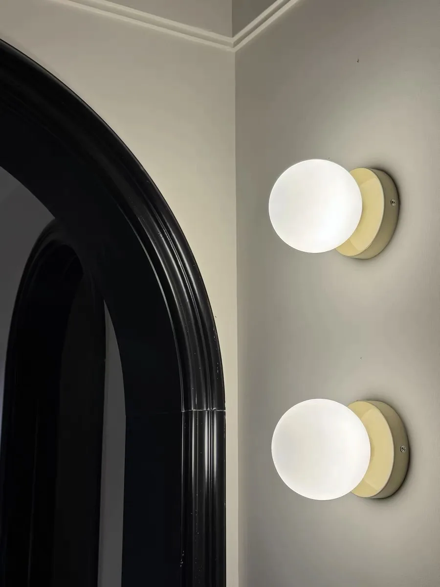 Macaron Soft Style Small Wall Lamp Iron Base With Plastic Material Ball Lampshade Sconce Light Modern Home Decor Soft E27 Lustre