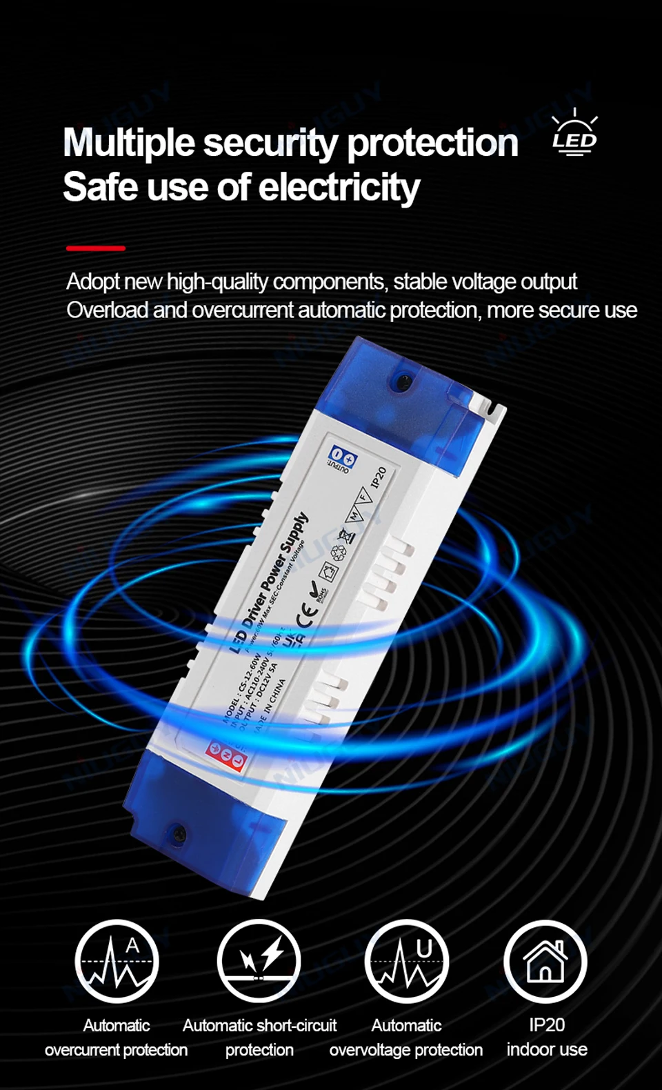 LED Lighting Transformer 100W 80W 60W 36W 24W 12W Drive Power Adapter AC/DC 12V 24V Lighting Fixture LED Light Strip