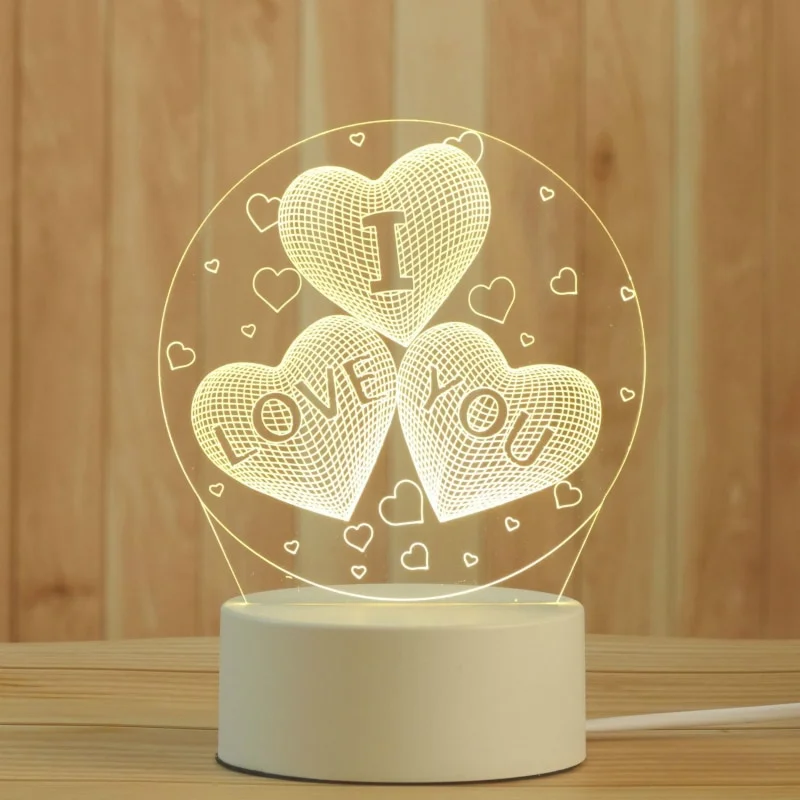 Romantic Love 3D Acrylic Led Lamp for Home Children's Night Light Wedding Decoration Birthday Party Valentine's Day Bedside Lamp