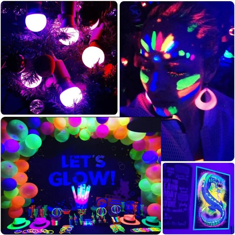 9W Led Black Light Bulb E27 UV 395nm Glow in Dark for Body Paint Club Party Neon Posters Led Blacklight 385-400nm Led Bulb Lamp