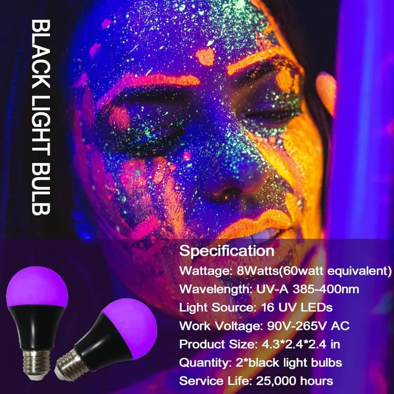 9W Led Black Light Bulb E27 UV 395nm Glow in Dark for Body Paint Club Party Neon Posters Led Blacklight 385-400nm Led Bulb Lamp