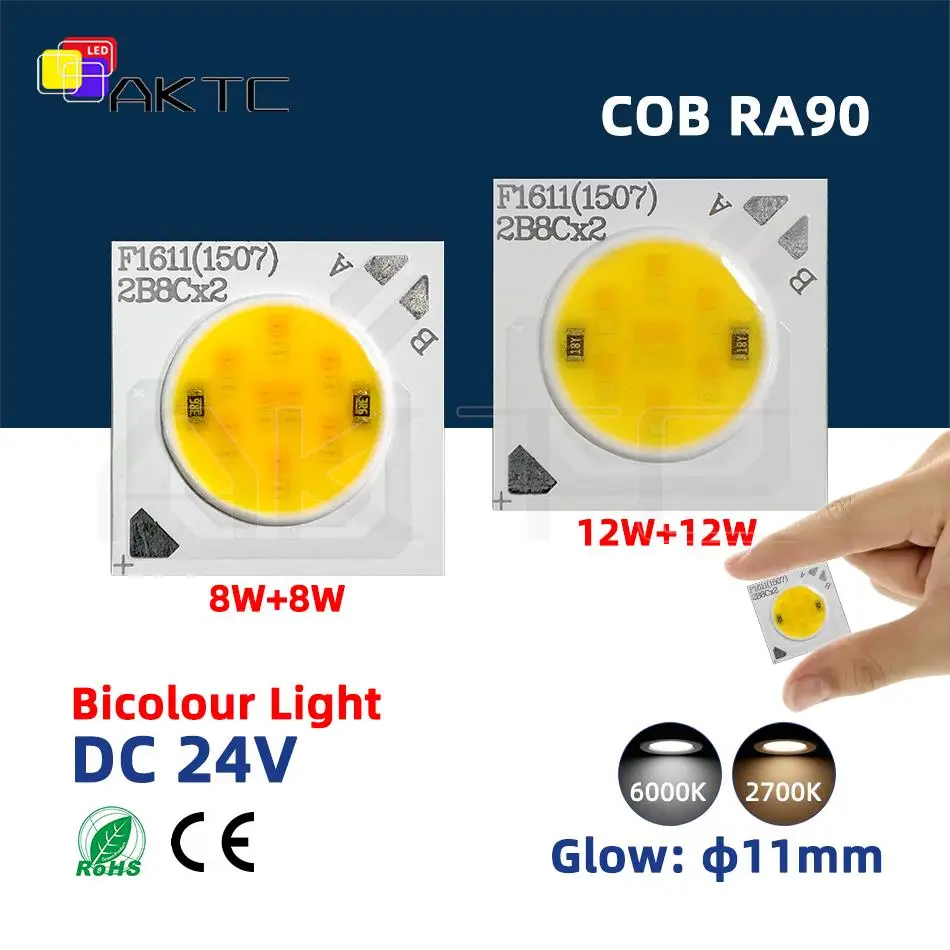 16*11mm LED COB Chip DC 24V 8W 12W BiColor Lamp Panel Warm 2700+White 6000K LED Spotlight Floodlight Downlight DIY Light Source
