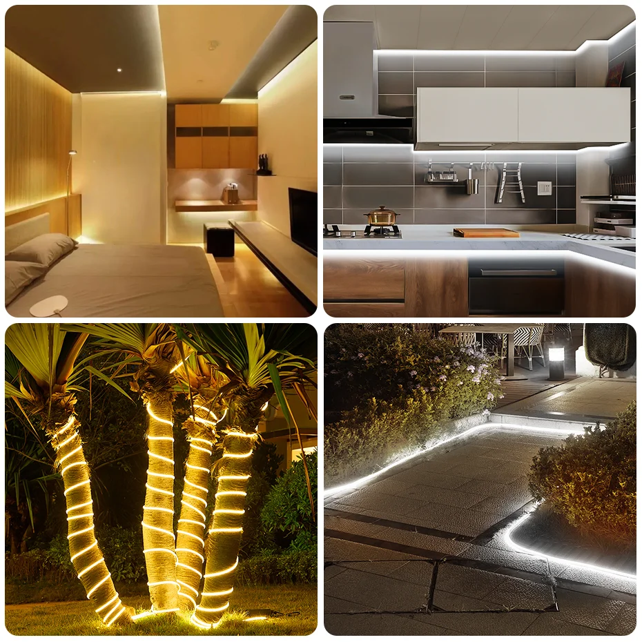 220V Led Strip Light with EU Power Plug 120LEDs/m Adhesive Flexible Tape Lamp IP67 Waterproof LED Tape Cold/Warm White Light
