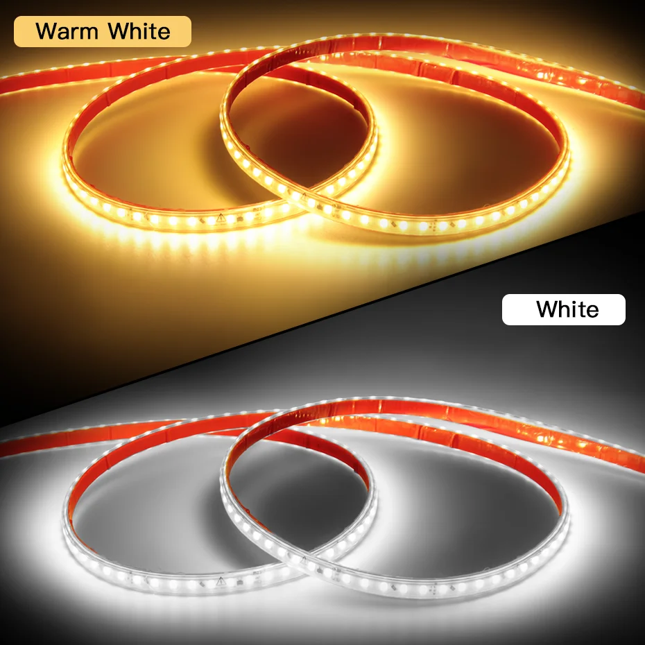 220V Led Strip Light with EU Power Plug 120LEDs/m Adhesive Flexible Tape Lamp IP67 Waterproof LED Tape Cold/Warm White Light