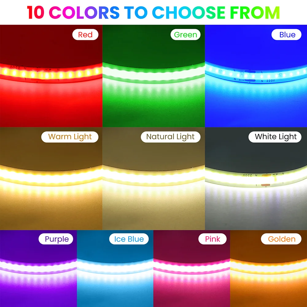 5m 10m 20m 50m COB LED Strip Light 220V Flex Tape Lamp with IC Chip High Bright 240 LEDs Linear Lighting RA90 Warm Natural White