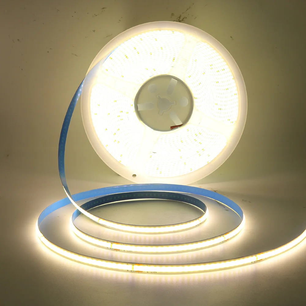 5m 10m 20m 50m COB LED Strip Light 220V Flex Tape Lamp with IC Chip High Bright 240 LEDs Linear Lighting RA90 Warm Natural White