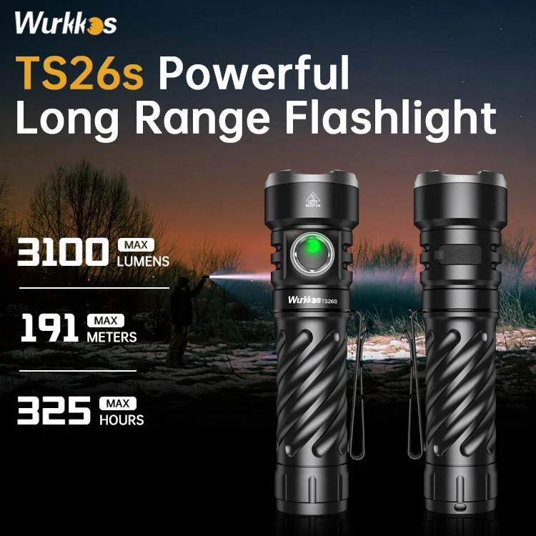 Wurkkos TS26S EDC Flashlight 519A 3100 Lumens IPX8 Water Resistance Magnetic Tail Switch Rechargeable 21700D Battery